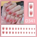 Unghie finte rosa sfumate con glitter e strass in forma ovale arrotondata D341 - Stile Diamante Sfumato Rosa Rosso (D341)