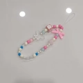 Pink and white beaded phone charm with acrylic bow and butterfly details - Pink Square Flower Phone Chain