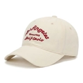 Beige cotton baseball cap featuring red embroidered Los Angeles text and curved brim - Off White