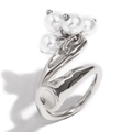 Anillo abierto irregular moderno plateado bañado en oro 18K con elegantes perlas blancas - Plata (Acero)
