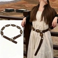 Bohemian retro dark brown braided waist chain with embossed metal plates and rivets - Dark Brown Faux Leather Rivet Metal Disc Belt (X568-1)