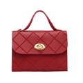 Classic red quilted handbag with gold twist lock and top handle in a minimalist style - Red