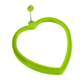 Green heart-shaped silicone egg mold with a metal handle for easy cooking use - Heart / Green