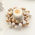 13cm Christmas candle wreath with elegant gold and white beads for table decoration - Gold and White Candle Wreath