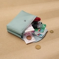 Mint green genuine leather coin purse with silver zipper and lychee pattern finish - Sky Blue (Double Layer)