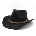 Sombrero vaquero occidental negro de ante clásico con cinturón de cuero y hebilla - M(56-58cm) / Negro (Gamuza)