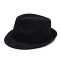 Classic black and white textured jazz fedora hat with a sleek black satin ribbon band - One Size / Black