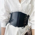 Cintura a corsetto vintage nera da donna con allacciatura, cerniera ed elastico - Nero Bronzo Occhiello Cerniera Allacciatura