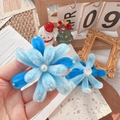 Handmade blue floral hair clips with pearls and twisted ribbon for Christmas gifts - Light Blue Fireworks Accessory / One Size