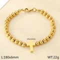 Bracciale perline oro acciaio inossidabile 6mm con pendente croce e finitura lucida - 180x6mm / Oro (KB205956-Z)