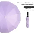 Light purple automatic 3-fold umbrella with 105cm diameter and 12-rib black glue coating - 12-Rib Automatic Black Glue / Light Purple-12 Ribs