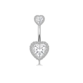 Elegant silver heart belly ring featuring sparkling cubic zirconia and double heart design - Silver Heart
