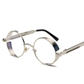 Steampunk round sunglasses with gold metal frame and unique spring hinge temple design - Silver Frame Clear Lens C15
