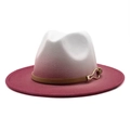 Detail of gradient felt fedora showing white to burgundy transition and leather strap - M(56-58cm) / Gradient Rose Red