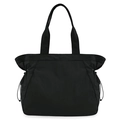 Black 18L waterproof yoga tote bag with side drawstring adjustments and wide shoulder strap - Black