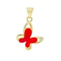 Golden butterfly pendant with red enamel finish and small zircon accent for DIY jewelry - Red
