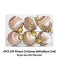 6-pack of 8cm rose gold Christmas balls with silk thread texture and sequins - 6-piece Silk Christmas Ball (rose Gold)