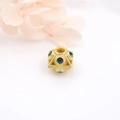 Golden 18k plated hollow square bead with blue crystal for DIY jewelry making - Gold/Blue Zirconia