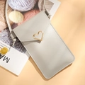 Crossbody phone purse in light grey leather with golden heart buckle and touch screen window - Light Gray