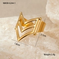 Macro detail of V-shaped hollow geometric 18k gold plated ring measuring 2.1cm by 1.8cm - Pointed Ring (NMSR-G244-1)