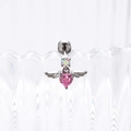 Pink heart zircon navel ring with silver angel wings in polished stainless steel - Pink Heart Wing Navel Ring Style (A010-1#)