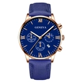 Close-up of Geneva men's watch with blue sunray dial and rose gold case detail - Blue Strap Rose Gold Case Blue Dial Rose Gold Hands
