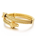 Bracelet manchette tête de loup double en acier inoxydable tressé doré pour homme - Couleur Or (KB154188-KFC)