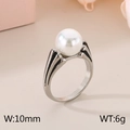 Silver geometric fan-shaped ring with large white pearl in 18K gold plating - Steel Color (KR111445-GC)
