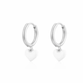 Silver hoop earrings featuring elegant white heart-shaped charms and snap closures - White Smooth Heart Pendant / Silver