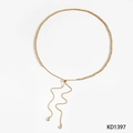 Adjustable golden ball chain necklace featuring wavy extensions and clear gemstones - Gold Necklace (KD1397)