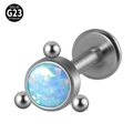 G23 titanium labret stud featuring blue opal and silver bead triangle design - G23 Titanium 1.2*6mm / Style 2-Blue Opal (OP26)