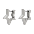 Detailed side view of silver star-shaped stainless steel hinged huggie earrings - Industrial Star / Silver