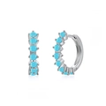 S925 silver hoop earrings featuring micro-set sky blue zircons in a minimalist style - Silver / Turquoise Zirconia