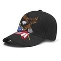 Casquette de baseball noire avec broderie d'aigle et drapeau, vue de profil à 3/4 - L (58-60cm) / Noir