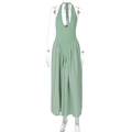 Detail of light green halter maxi dress with deep V-neck and pleated waist details - S / Green