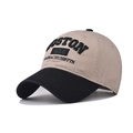 Detailed embroidery view of Boston 1630 text on a high-quality cotton baseball cap - Adjustable / Khaki