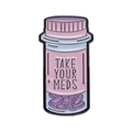 Pin esmaltado con forma de frasco de medicina y texto Take Your Meds en rosa y azul - Botella Azul Claro Tapa Rosa (XZ9812)