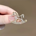 Golden rocking horse brooch with sparkling white cubic zirconia pavé setting - 827# Hollowed-out White Horse