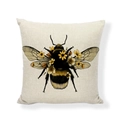 Detailed view of square linen pillow cover featuring a floral bee illustration on white background - Square (No Insert) / Bee Floral Illustration Style (AX7761-1)