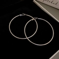 Classic oversized silver hoop earrings in minimalist thin design on black velvet - 43# Silver Earring Post - Silver - 7cm