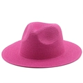 Magenta straw wide-brim Fedora sun hat with spiral woven texture for summer beach vacation - Rose Red