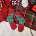 Thick red coral fleece Christmas socks featuring green tree patterns for winter warmth - Christmas Tree