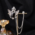 Spilla a corona barocca argentata con gemma nera e catene per abiti eleganti - Corona in Pietra Nera (TL0068) / Argento