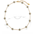 Handmade light blue crystal flower pendant necklace with golden stainless steel chain - Gold/Gradient Stone (Necklace)