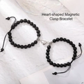 Bracciali di coppia con cuore magnetico in pietra lavica e perline nere opache - Pietra Vulcanica E Pietra Opaca
