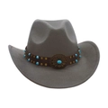 Cappello da cowboy western retrò grigio a tesa larga con fascia decorata turchese - Taglia unica / Grigio