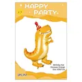 Orange long-neck dinosaur foil balloon with birthday hat for party decor, 63x87cm - Birthday Hat Dinosaur (Orange)