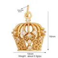 Detailed view of micro-paved gold crown pendant with dimensions 16mm height and 14mm width - Gold Hollow Crown Zircon
