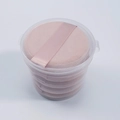 Pink velvet powder puffs with ribbon handle in transparent round storage container - 5-Pack Box 60x12mm / Nude