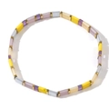 Bohemian Tila bead stretch bracelet with yellow and purple enamel geometric blocks - Yellow Purple Beige Grey Gold Mix (TL-B24042625A)